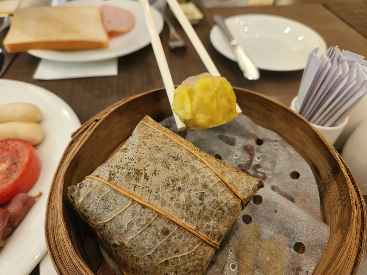Number 6 — lotus leaf rice with three dim sum